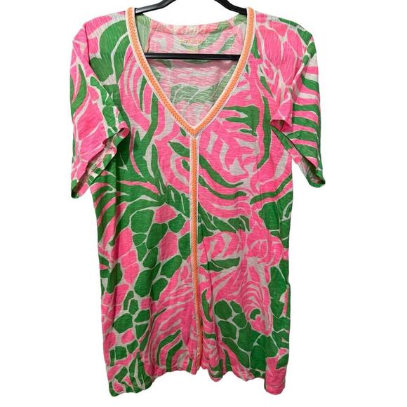 Lilly Pulitzer Bonita Cover Up Dress Tunic V Neck Mini Cotton Pink Green Size XS - Picture 3 of 10